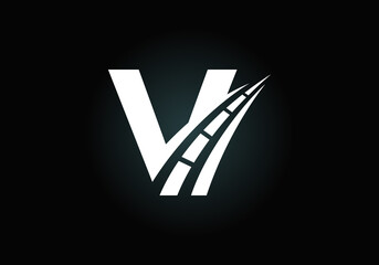Letter V with road logo sing. The creative design concept for highway maintenance and construction. Transportation and traffic theme.
