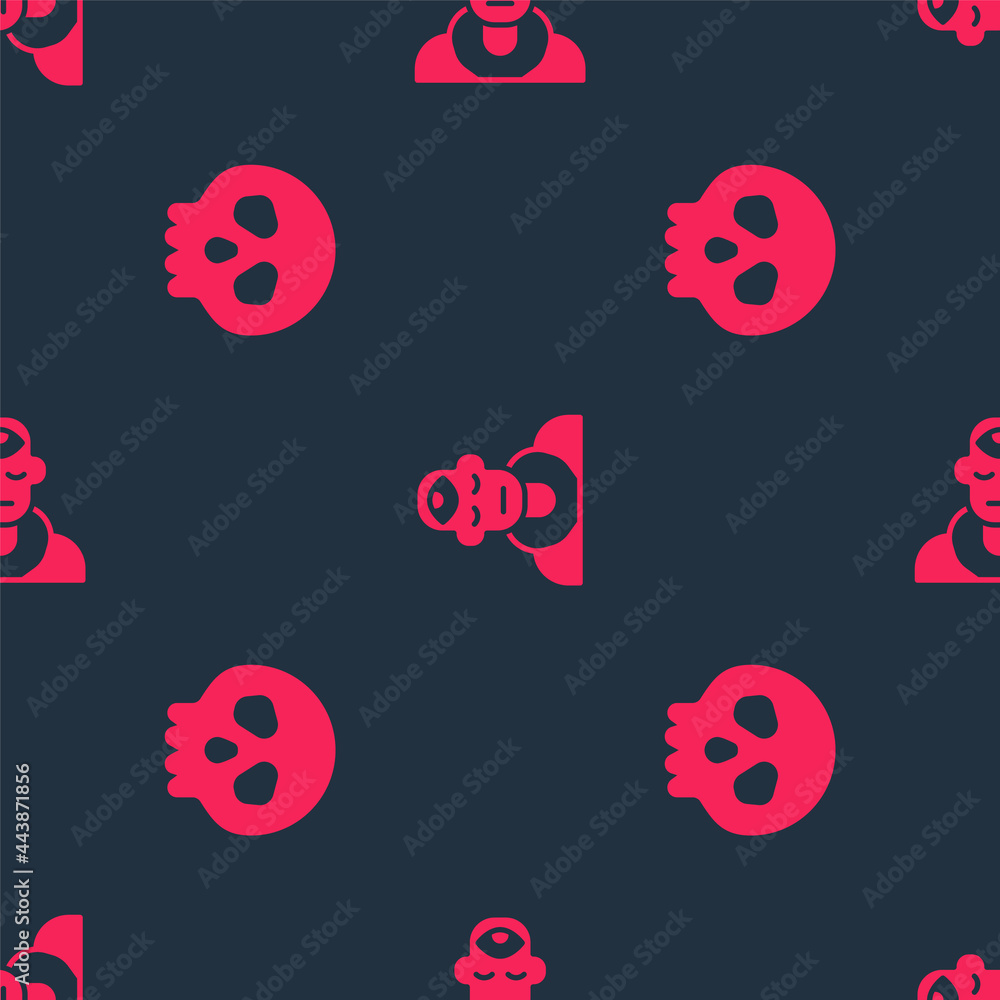 Poster set skull and wizard warlock on seamless pattern. vector