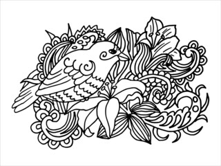 flower and bird coloring page,
