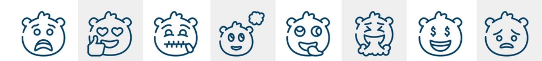 emoji line icons such as sca emoji, emoji secret imagine stupid pouting outline vector sign. symbol, logo illustration. linear style icons set. pixel perfect vector graphics.