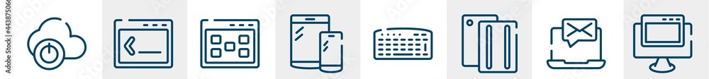 Poster responsive web line icons such as descendant, command line, ux de, responsive devices, keyboad, pc w