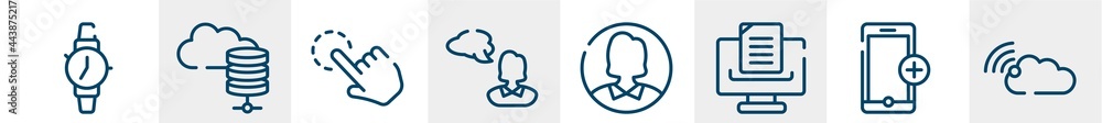 Poster cloud computing line icons such as on time, server for cloud, click gesture, , user inside circle, c