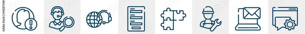 Poster ways to contact us line icons such as end user problem, looking for a solution, global technical sup