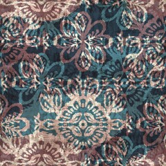 Seamless blue pink cream and navy surface pattern. High quality illustration. Overlaid and multiplied distressed and grungy worn abstract design for print. Detailed artistic repeat tile swatch.