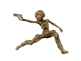 soldier girl cartoon girl in action with a gun