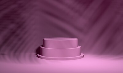A scene with an empty podium for product display. 3D rendering of the pedestal in pastel pink.