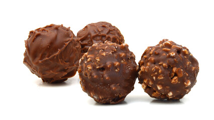 Chocolate candies collection. Beautiful Belgian truffles isolated on white background