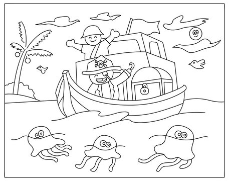 cartoon illustration for kids education coloring book theme sea and water
