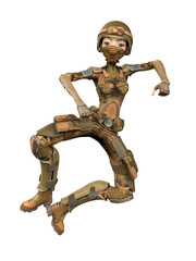 soldier girl cartoon girl is super happy and jumping