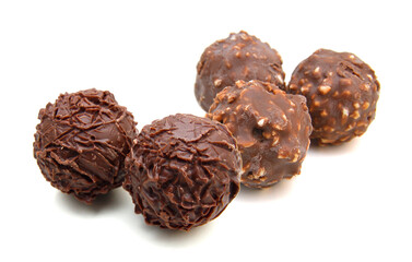 Chocolate candies collection. Beautiful Belgian truffles isolated on white background