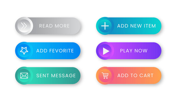 Gradient call to action button collection. Different colorful button set with shadow. Web icons. Vector illustration.