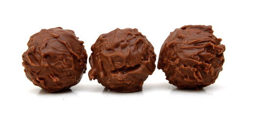 Chocolate candies collection. Beautiful Belgian truffles isolated on white background