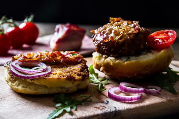 DIY - Real American bacon burger with fries and beer