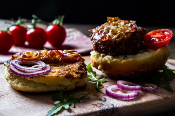 DIY - Real American bacon burger with fries and beer