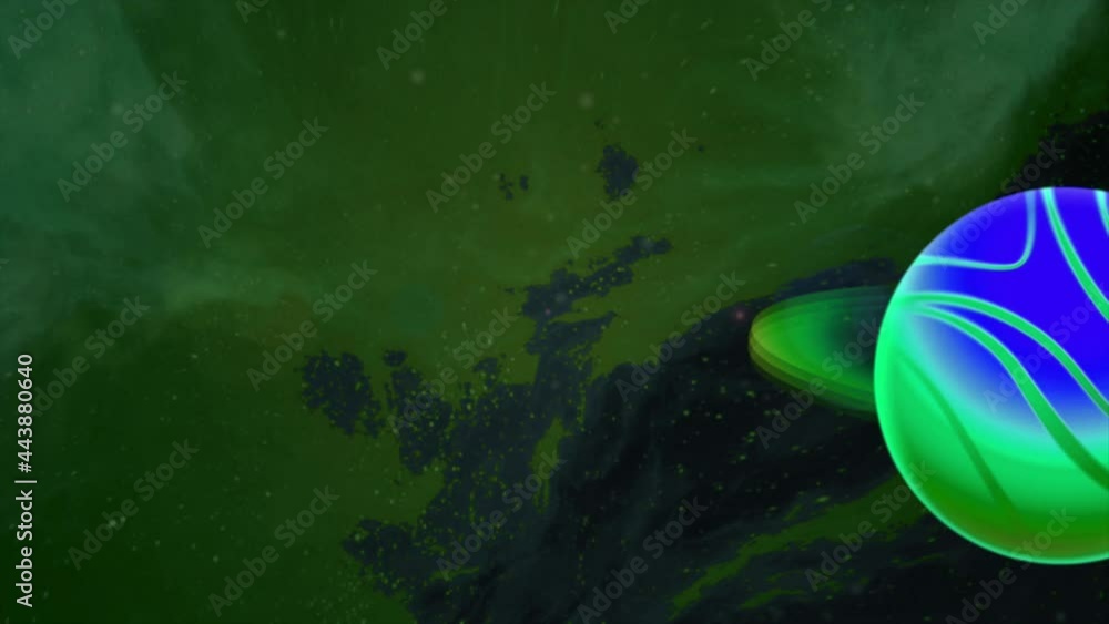 Poster abstract outer space colorful background with moving planet surrounded by rings. motion. galaxy with