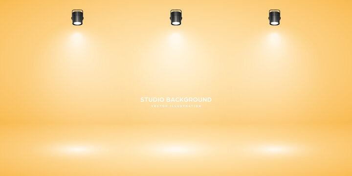 Empty pastel beige studio abstract background with spotlight effect. Product showcase backdrop. Stage lighting. Vector illustration.