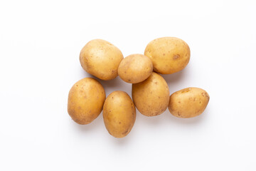 Potatoes isolated on white background. Flat lay. Top view.
