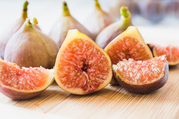 Retro Figs on white wooden boards, selective focus