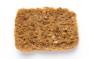 Rye bread slice on a white background.