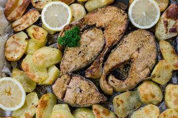 Baked fish on the plate
