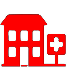 medicine, medical, hospital, ehouse, home, icon, symbol, isolated, sign, button, red, 3d, white, business, estate, building, architecture, concept, web, illustration, 