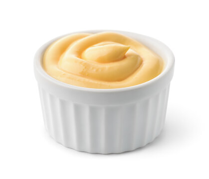 Ceramic  dipping cup of cheese sauce