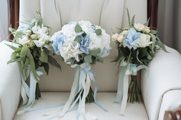 Wedding bouquet with satin and silk ribbons