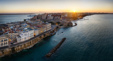 Aerial view of Taranto city castle and town hall