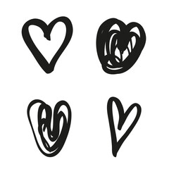 Hand drawn black hearts on isolated white background. Black and white illustration