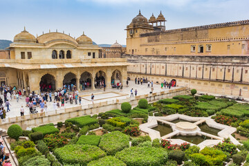 Sheesh Mahal building and garden at the Amber Fort in Jaipur