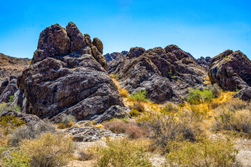 Arid, rocky terrain and rock formations of Sawtooth Valley.