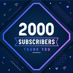 Thank you 2000 subscribers, 2K subscribers celebration modern colorful design.