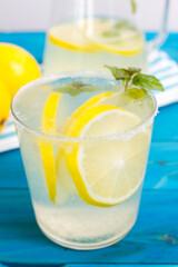 Bottle of fresh drink with lemon and mint flavour, juice