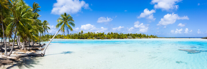 Panorama of a blue lagoon on a tropical island 