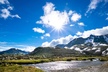 sunny alpin scenery with a river (Vorarlberg, Austria)