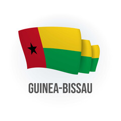 Guinea-Bissau vector flag. Bended flag of Guinea-Bissau, realistic vector illustration