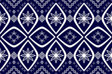 Geometric ethnic seamless pattern traditional. White and blue tone. Design for background,carpet,wallpaper,clothing,wrapping,Batik,fabric,Vector illustration.embroidery style.