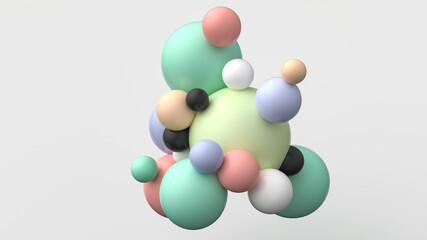 Abstract composition with 3d spheres cluster. Colourful candy matte bubbles. Realistic illustration of balls. Trendy banner or poster design. Futuristic background	