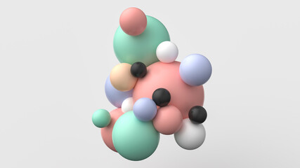 Abstract composition with 3d spheres cluster. Colourful candy matte bubbles. Realistic illustration of balls. Trendy banner or poster design. Futuristic background	