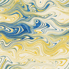 Fototapeta premium Seamless abstract vibrant blue and yellow pattern for print. High quality illustration. Textured background effect graphic motif. Vivid party glowing effect. Seamless repeat raster jpg pattern print.