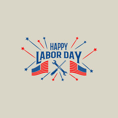 Vector Happy Labor Day card. National american holiday illustration with hand tools. Festive poster or banner with hand lettering.