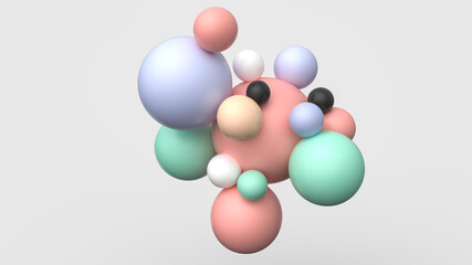 Abstract composition with 3d spheres cluster. Colourful candy matte bubbles. Realistic illustration of balls. Trendy banner or poster design. Futuristic background	