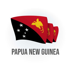 Papua New Guinea vector flag. Bended flag of Papua New Guinea, realistic vector illustration
