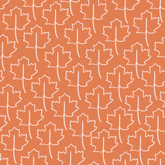 Fall Orange and White Maple Leaves Seamless Pattern Background.