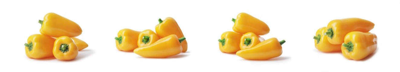 Composition of fresh mini bell peppers isolated on white background