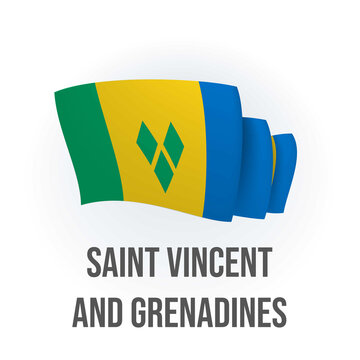 Saint Vincent and the Grenadines vector flag. Bended flag of Saint Vincent and the Grenadines, realistic vector illustration