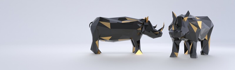 3d-lowpoly rhinos black and gold