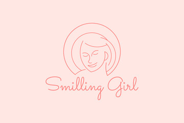 happy beautiful woman logo design in line art style. logo for salon, beauty, boutique, cosmetic, etc.