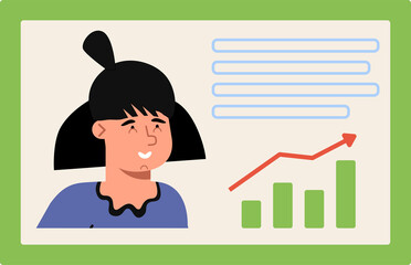 Office woman presenting a graph on flip-chart. Flat style
