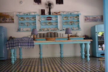 blue meditarrenean kitchen decoration - 443894638